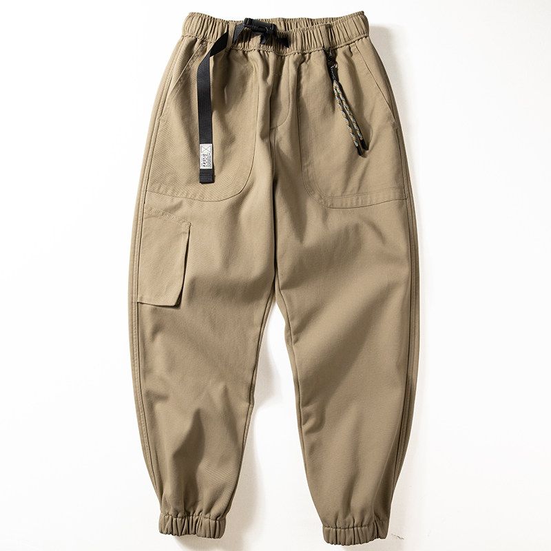 Cargo Pants Men's Winter Fleece-lined Thick Casual Trousers Bags Japanese-Style Retro Functional Thick Heattech Ankle Banded Pants Tide