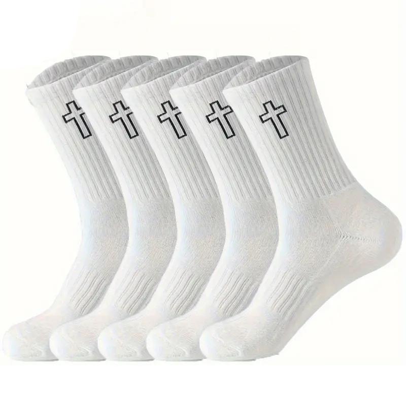 

1/5pairs Men s High-Cut Solid Sports Socks Breathable Unisex Mid-Calf Casual Socks Black/White Cross Couple Casual Crew Socks 1pair белый