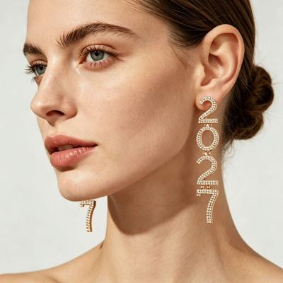 Rhinestone 2027 Digital Earrings Elegant Stud Earrings Happy New Year Earrings  Daily