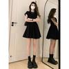 Romantic retro black simple short-sleeved dress for women's new summer small people to wear short skirts
