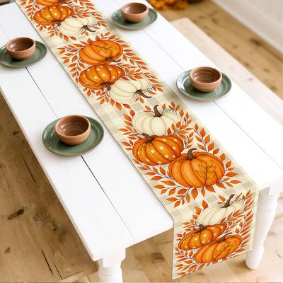 Autumn Healing Themed Pumpkin Illustration Table Runners Wedding Decoration Durable Kitchen Dining Table Runners Party Supplies