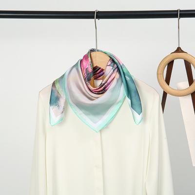 Spring Nature Flower Silk Scarf Women's Pastoral Style Satin Versatile Small Fresh Professional Scarf Square Scarf High Sense