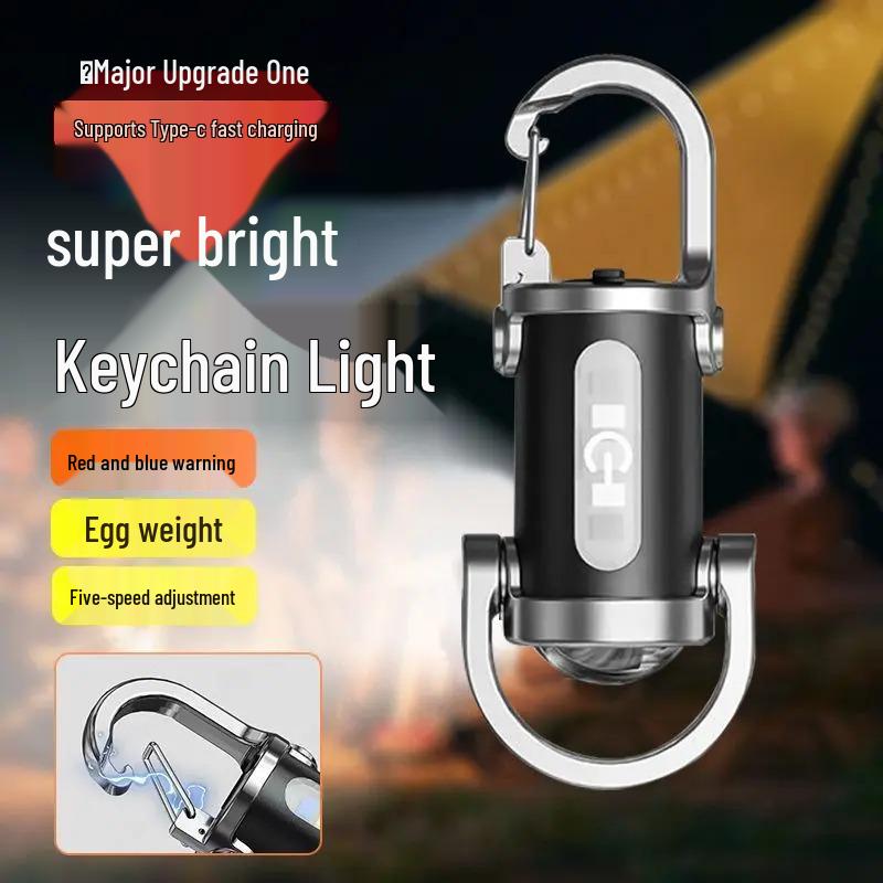 German Waterproof Multifunctional Mini Flashlight Keychain with Emergency Recharge & Large Floodlight