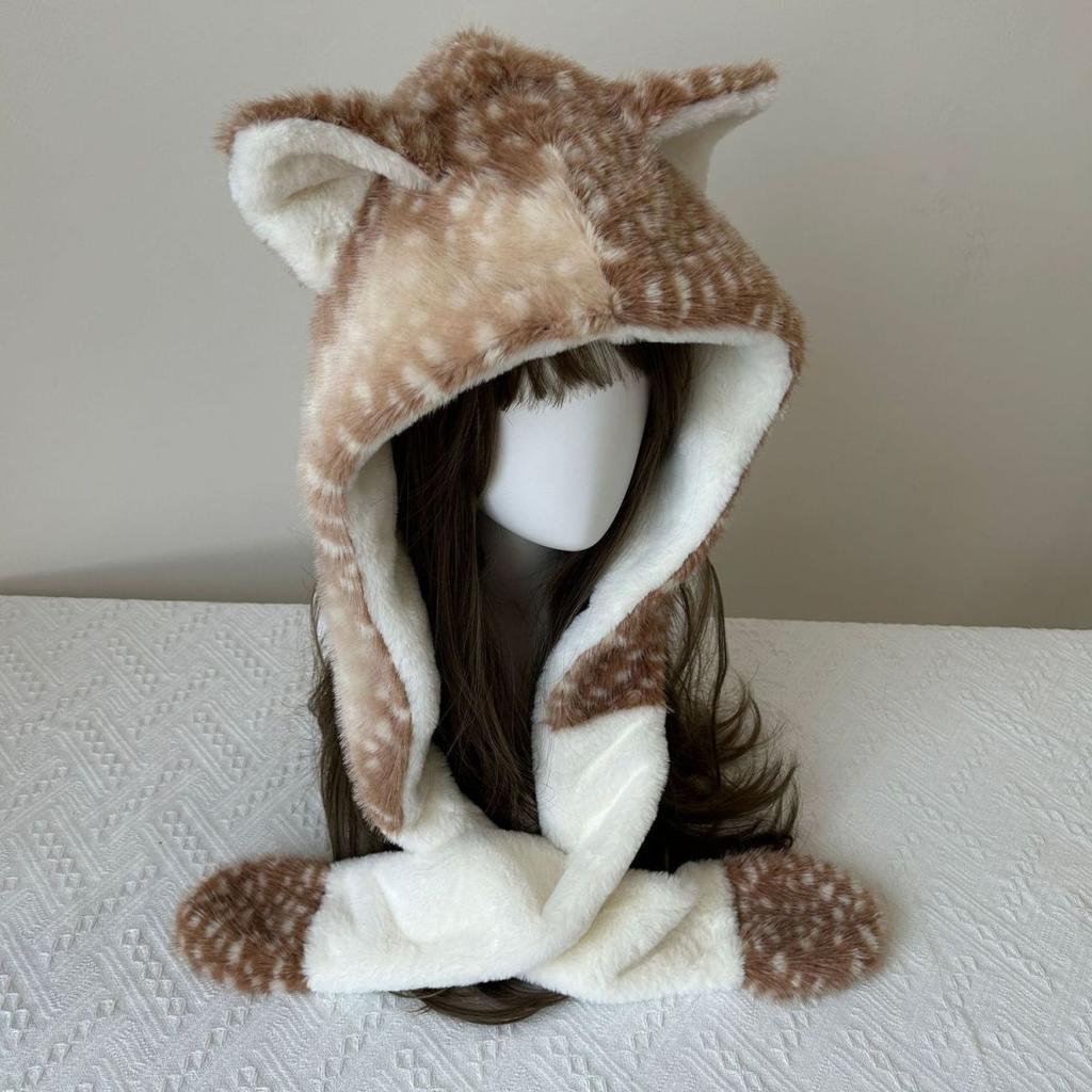 Women’s Hat Reindeer Plush Hat and Scarf Set - Winter Cute Warm Earflap Hat