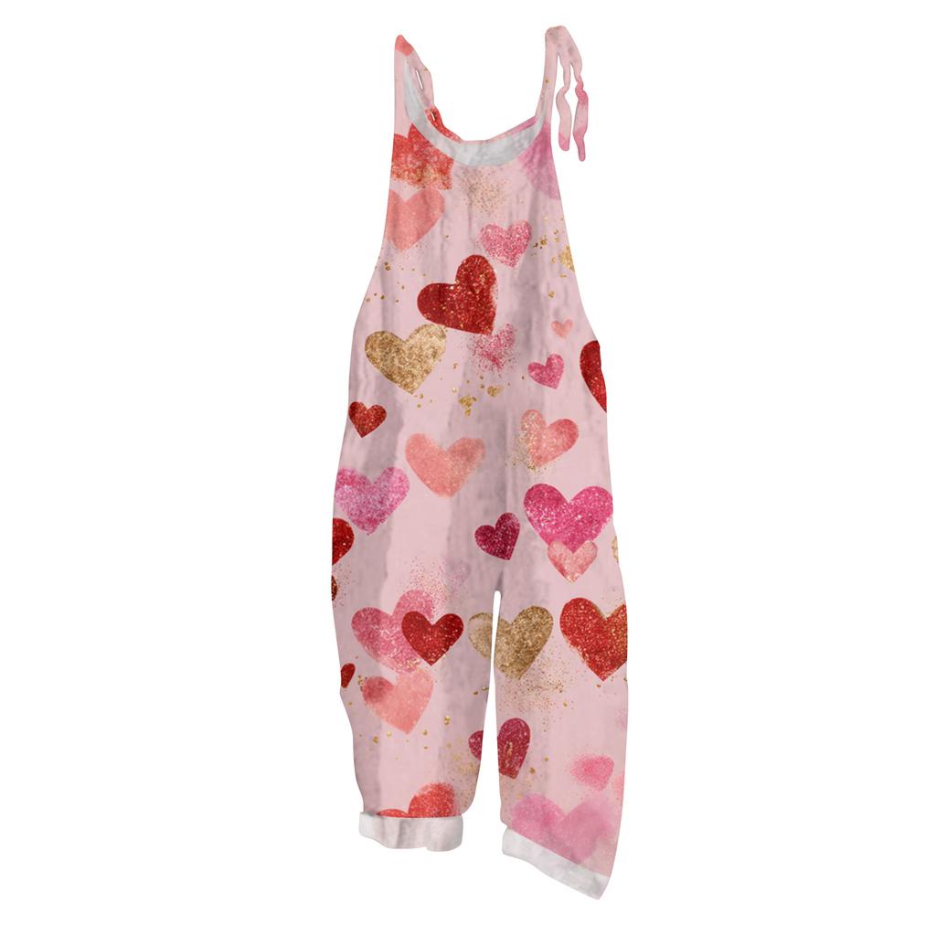 Damen Jumpsuit Print Casual Loose Vintage Schultergurt Baumwolle Leinen