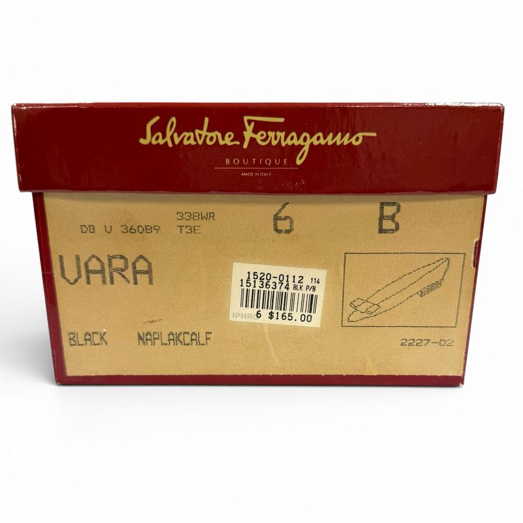 Pristine Salvatore Ferragamo Pumps Vala Logo Metal Ribbon Leather Black 6 Used