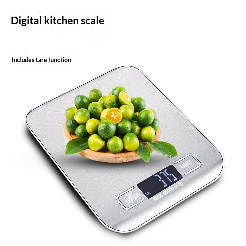 Stainless Steel Digital Kitchen Scale 1G Precision 5Kg Capacity Tare Function For Cooking Baking Food Weighing