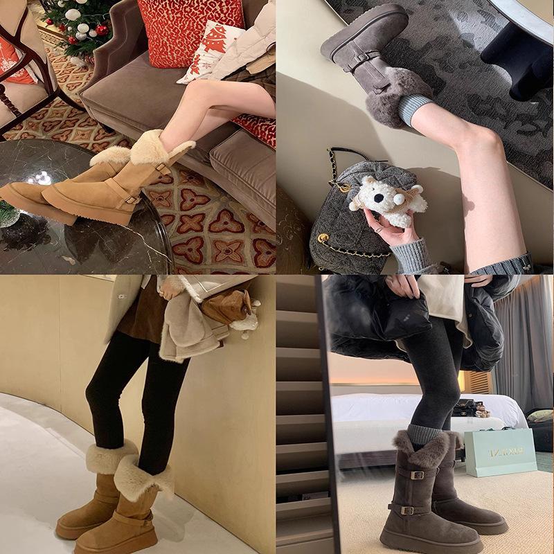 Grape mother studiolee the night before the first snow~ two wear buckles with thick bottom fluffy flanged medium tube snow boots women winter