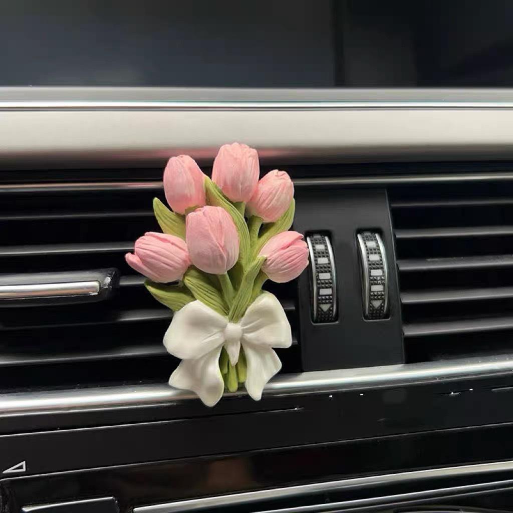 Tulip Hydrangea Car Air Freshener Flower Diffuser - Elegant Stone Car Ornament for Women
