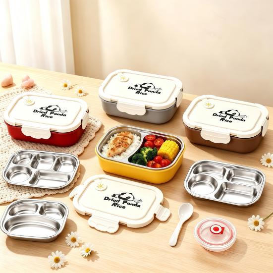 Compact Food Organizer for Commuters 304 Stainless Steel Bento Box, Divided Lunch Container with Cutlery Adults Box Students, Leak Proof Microwave