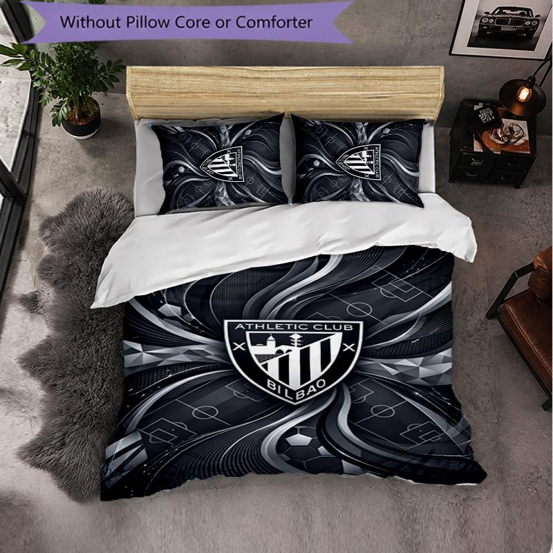 Athletic Bilbao Football 3 Piece Bedding Set Soft Duvet Cover Set with Pillowcases Printed Bedroom Decor Set for Home