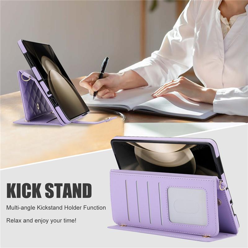 Luxus-Crossbody-Lanyard-Leder-Geldbörsen-Karten-Handyhülle für Samsung Galaxy Z Fold 5 4 3 Handgelenk-Seil-Flip-Stand-Abdeckung