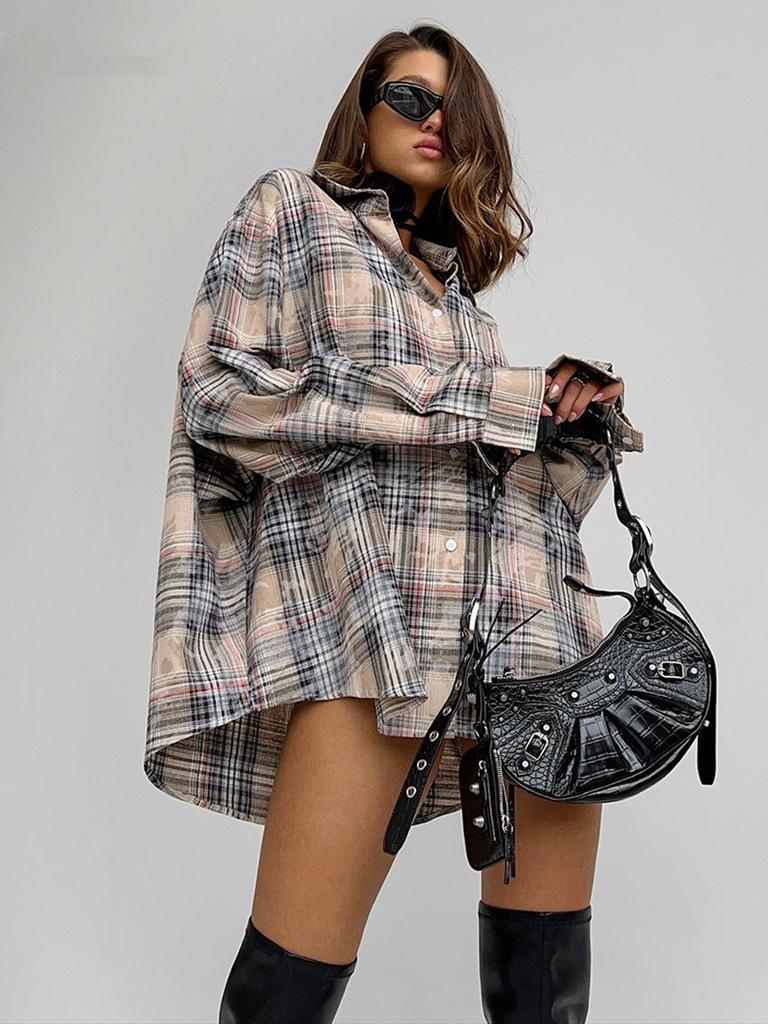 2025 Retro Plaid Long-Sleeve Shirt Jacket - Women’s Spring Loose Casual Style
