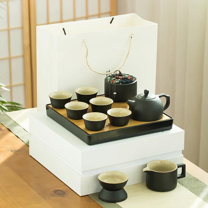 Keramiskt Kung Fu Te-set Japanskt Bärbart Rese-te-set Hemmakontor En Tekanna Sex Koppar Te-set Te-ceremoni Pu'er Grönt Te Tekanna