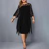 2026 Neue Mode Sexy Große Größen Spitze Netz Partykleid Elegant Locker Ausgeschnitten Midi Übergröße Englischer Stil Kleider
