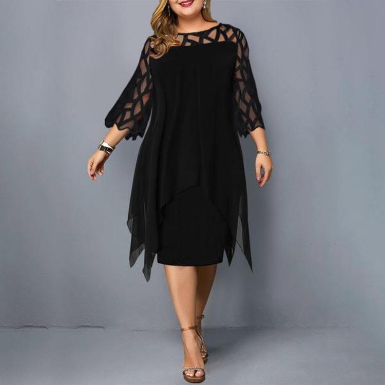 2026 Neue Mode Sexy Große Größen Spitze Netz Partykleid Elegant Locker Ausgeschnitten Midi Übergröße Englischer Stil Kleider