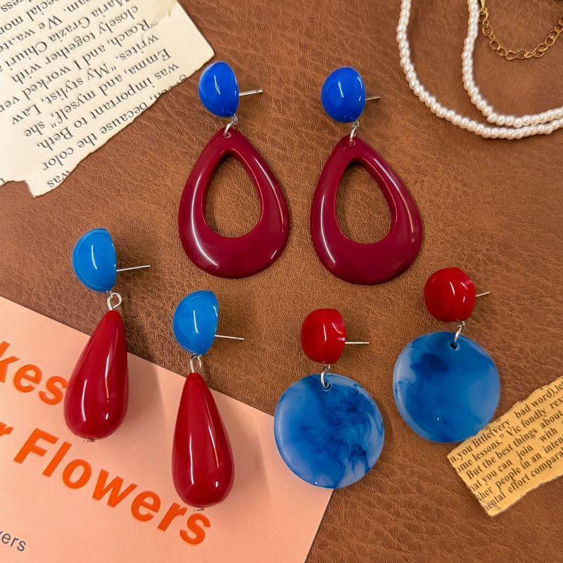 Retro Hong Kong Red Color Block Exaggerated Luxury Dangle Earrings - 2025 Vacation Style