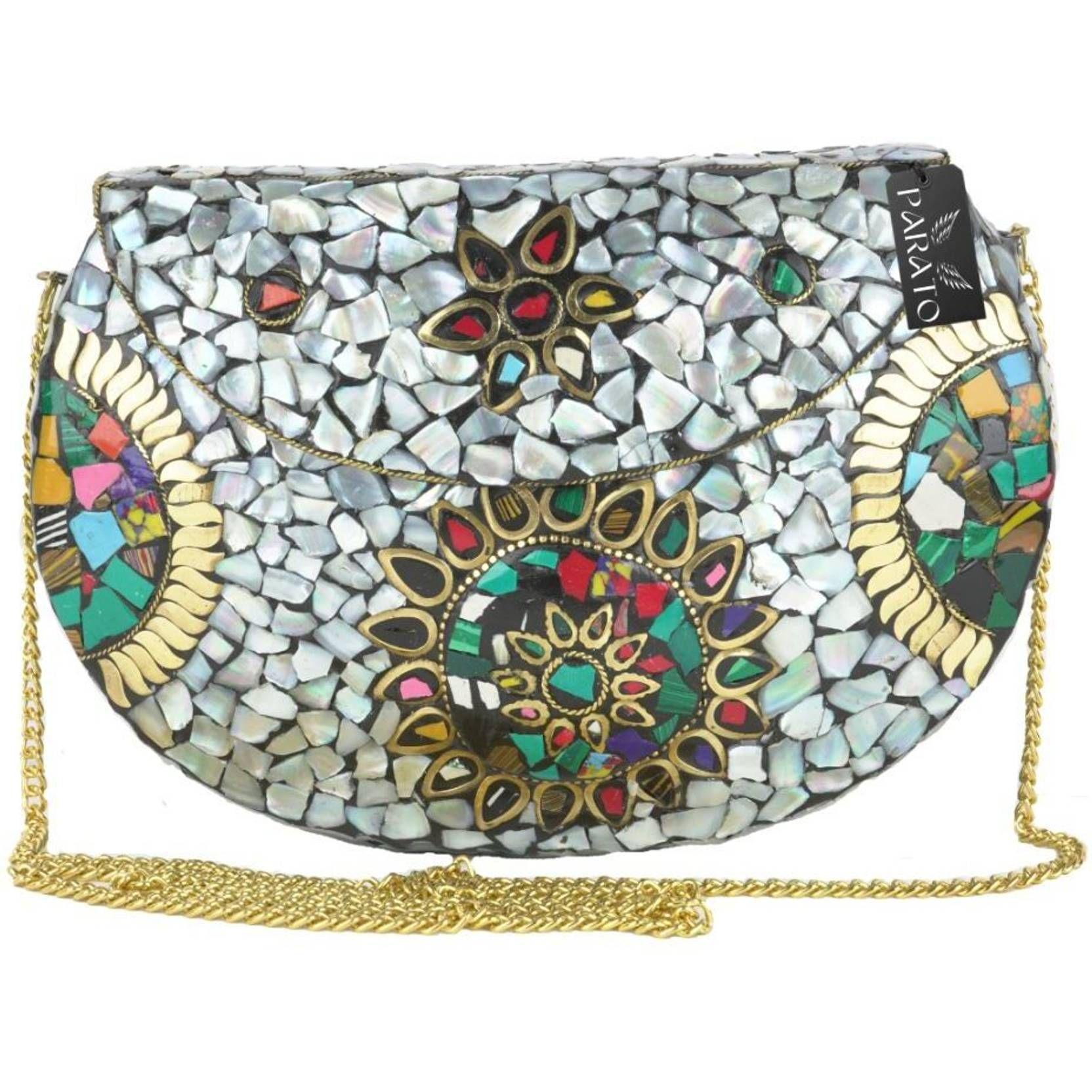

Многоцветная женская сумка-слинг ручной работы с металлической мозаикой, украшенная плиткой