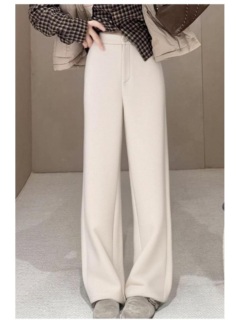 2026 Early Spring Women's High-Waisted Woolen Wide-Leg Sweatpants - Slimming, Drapey, Loose Straight-Leg Casual Trousers