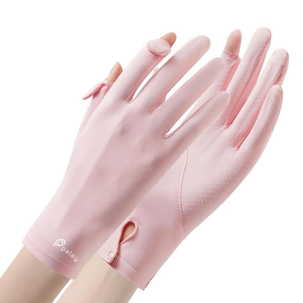 PALAY® Spandex Uv Sun Protection Gloves Women Non-Slip Touch Screen Gloves,Summer Ice Silk Cool,Outdoor Breathable Sun for Cycling Fishing - Pink