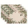 4/6pcs Winter Christmas Holly Placemats, Suitable for Kitchen, Dining Room, Parties, Indoor/Outdoor Decor, 12x18 Inches