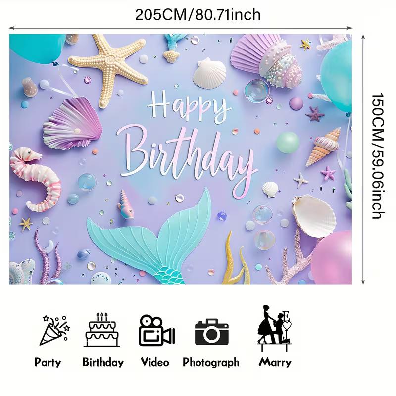 2D Printing Pastel Mermaid Backdrop, Underwater Sea Theme Birthday Party Background