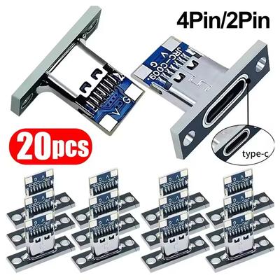 USB 3.1 Type C Socket with Screw Fixing Plate Type-C USB Jack 3.1 Type-C 4Pin 2Pin Female Connector Jack Charging Port