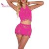 Sexy Underwear Skintight Women Fashion Solid Color Lace Mesh Nightwear Hollowed-out Hip Skirt
