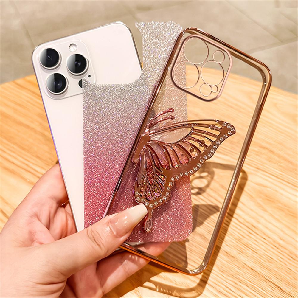 Quicksand Butterfly Glitter Plating Phone Cases For Samsung Galaxy A12 A13 A23 A33 A53 A73 A32 A52S A52 A72 Soft Silicone Cover