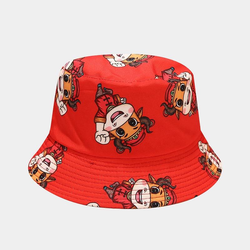 Hats men and women spring and summer new cartoon animal pattern double-sided basin hat outdoor travel sunscreen sunshade bucket hat