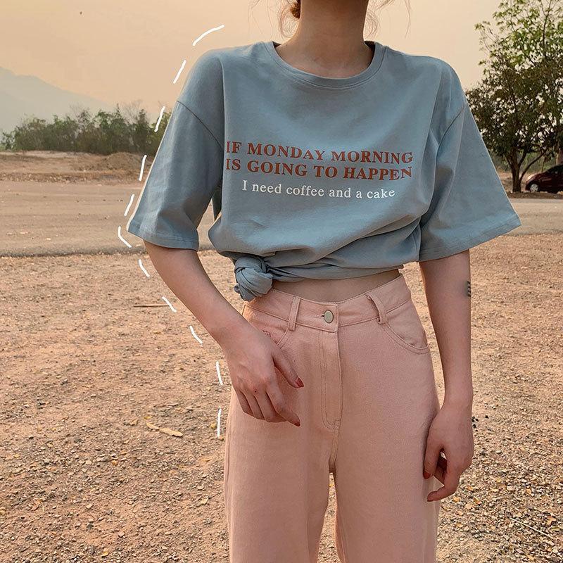 Корейская версия футболки с короткими рукавами и буквенным принтом для женщин, летние повседневные топы для студентов, парные нижние рубашки для женщин