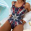 Women Plus Size Scoop Neck Wide Straps One Piece High Cut Leaf Printed Swimsuit