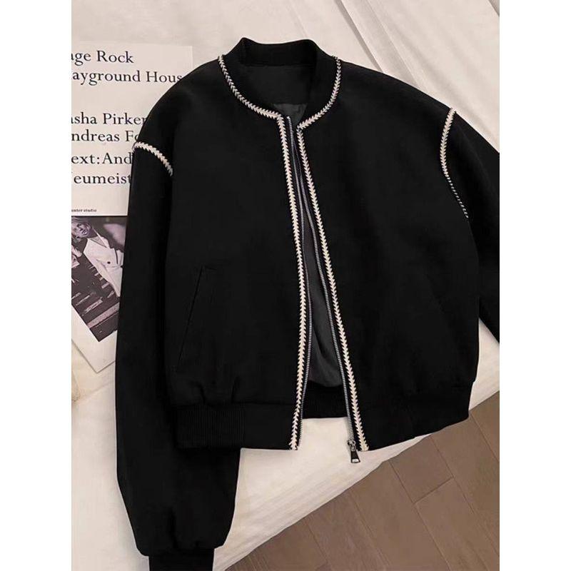 

Plus-Size Women s 120kg Fleece-Lined Thickened Cardigan Jacket with Visible Stitching, Loose-Fitting Oversized Baseball Jacket for Spring and Autumn Black (Lightweight) 2XL (Recommended 75kg-85kg)