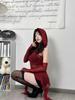 American Sexy Red Cowl Neck Hooded T-Shirt for Women – Ruffle Hem, Irregular Sleeves, Slimming Fit