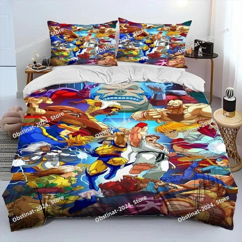 3D Street Fighter Retro Game Bedding Set Printed Bed Set Duvet Cover Sheet Pillowcase Bed Soft Quilt Cover Full Queen King Size