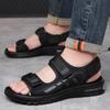 Leather Summer Casual Sandals for Men Waterproof Beach Durable Lightweight Men's Slippers Magic Tape Closure Comfortable Shoes