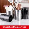 Stainless Steel Chopsticks Tube High-Capacity Kitchen Utensils Storage Bucket with Round Hole Hollowed Out Drain Feature