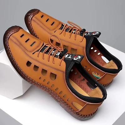Sandals for Men Spring Summer Men's Casual Hollow Breathable Leather Shoes with Non Slip Soft Sole Shoes