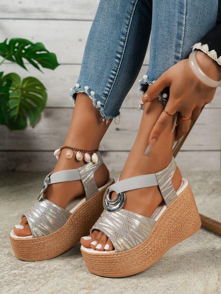

Large size thick sole heightens European and American style with sandals, new beach open-toed women s shoes in summer 43 серый