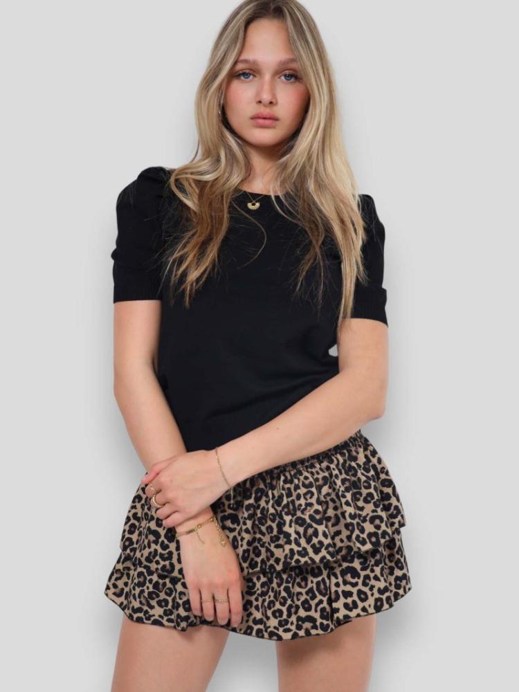 

Короткі спідниці з оборками в стилі ретро з леопардовим принтом Жіноча літня модна міні-спідниця зі складками з високою талією Жіноча шикарна тонка повсякденна пляжний одяг з оборками XS коричневий