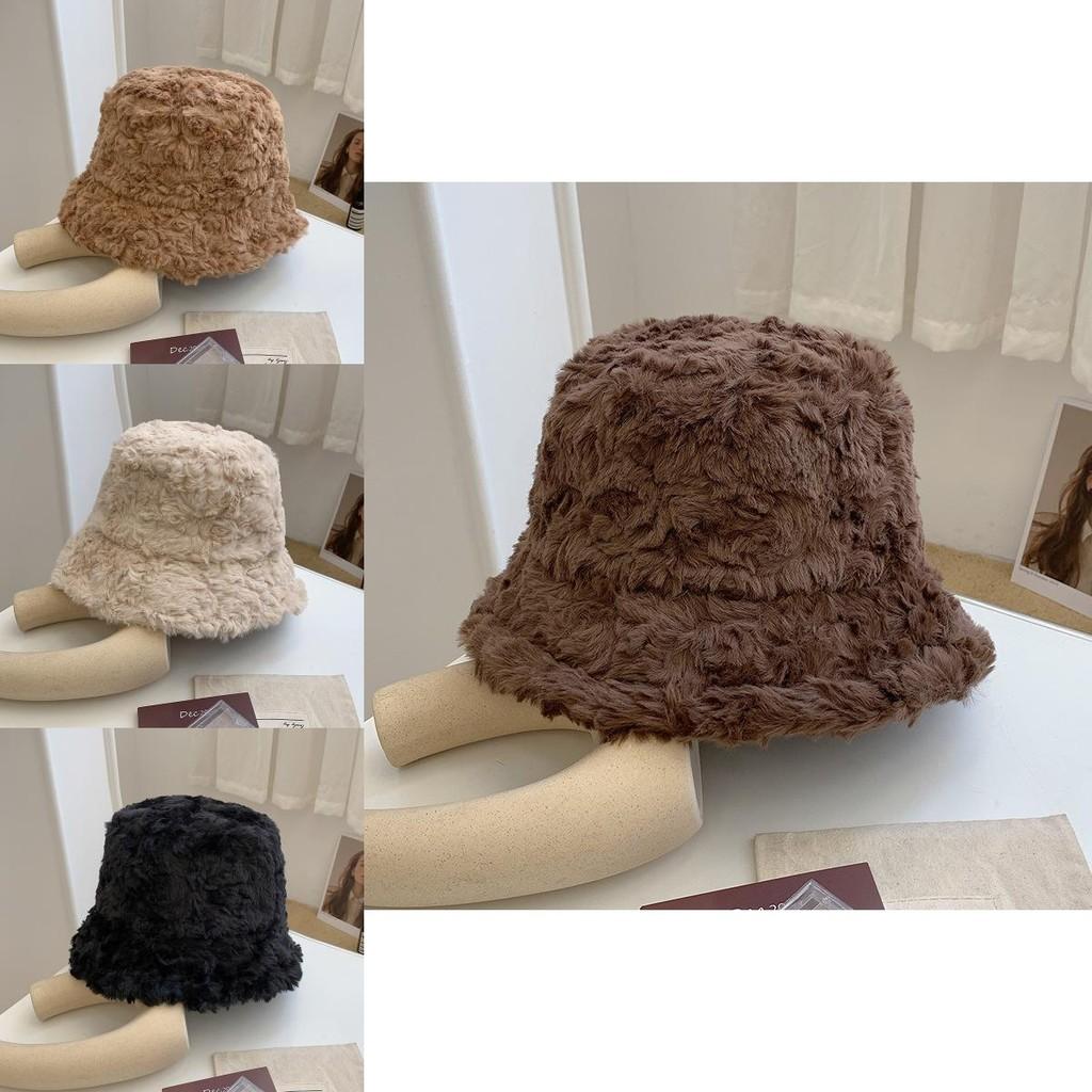 Beige Fluffy Warm Winter Hat For Women Sweet Korean Style Ear Bucket Protection
