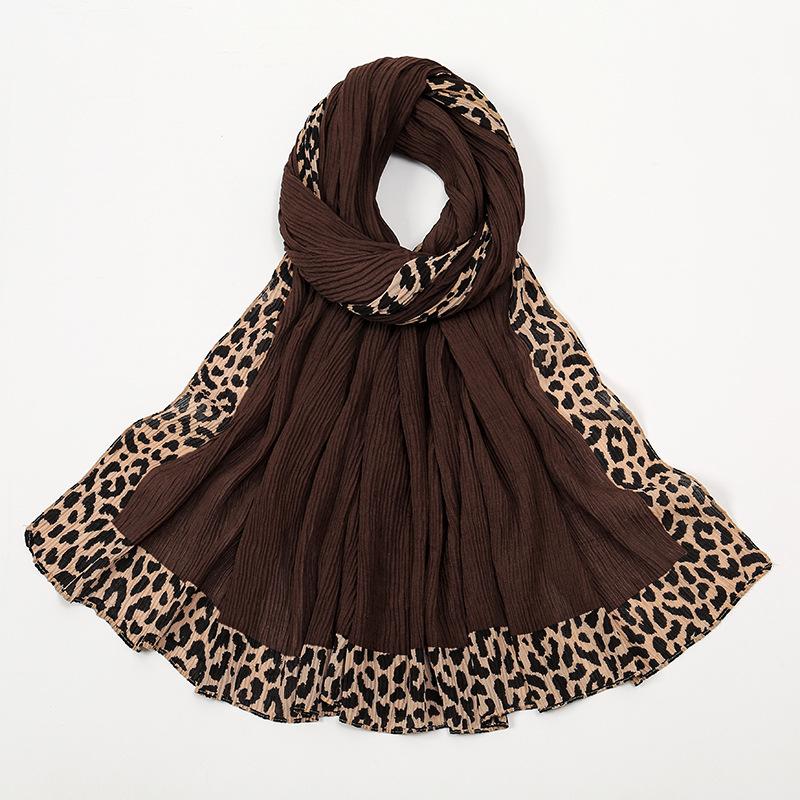 Winter Plain Solid Wrinkle Sexy Leopard Chain Viscose Shawl Scarf High Quality Wrap Pashmina Stole Bufanda Muslim Hijab 180*70Cm