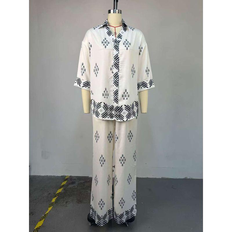 

Fashion Wind Fashion Print Loose Shirt Loose Pants Suit Printed Shirt and Pants Set Printed 2XL