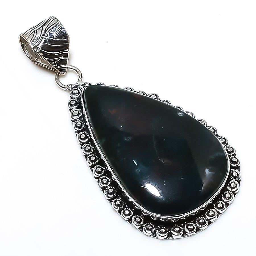 Bloodstone Gemstone Handmade 925 Sterling Silver Jewelry Pendant 2.29" SU-10683