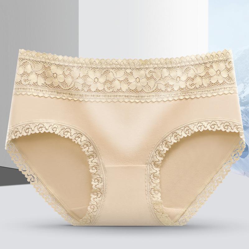 Hautfreundliche atmungsaktive Damenunterwäsche aus reiner Baumwolle, mittelhoch geschnitten, einfarbig, sexy Spitzenkanten-Slips, bequeme Damen-Dreiecksslips