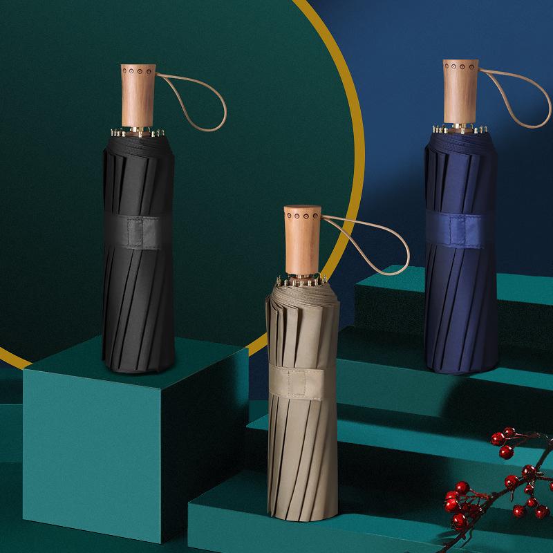 Hand open 16 bone simple plain men's gentleman umbrella three fold retro folding umbrella fixed umbrella