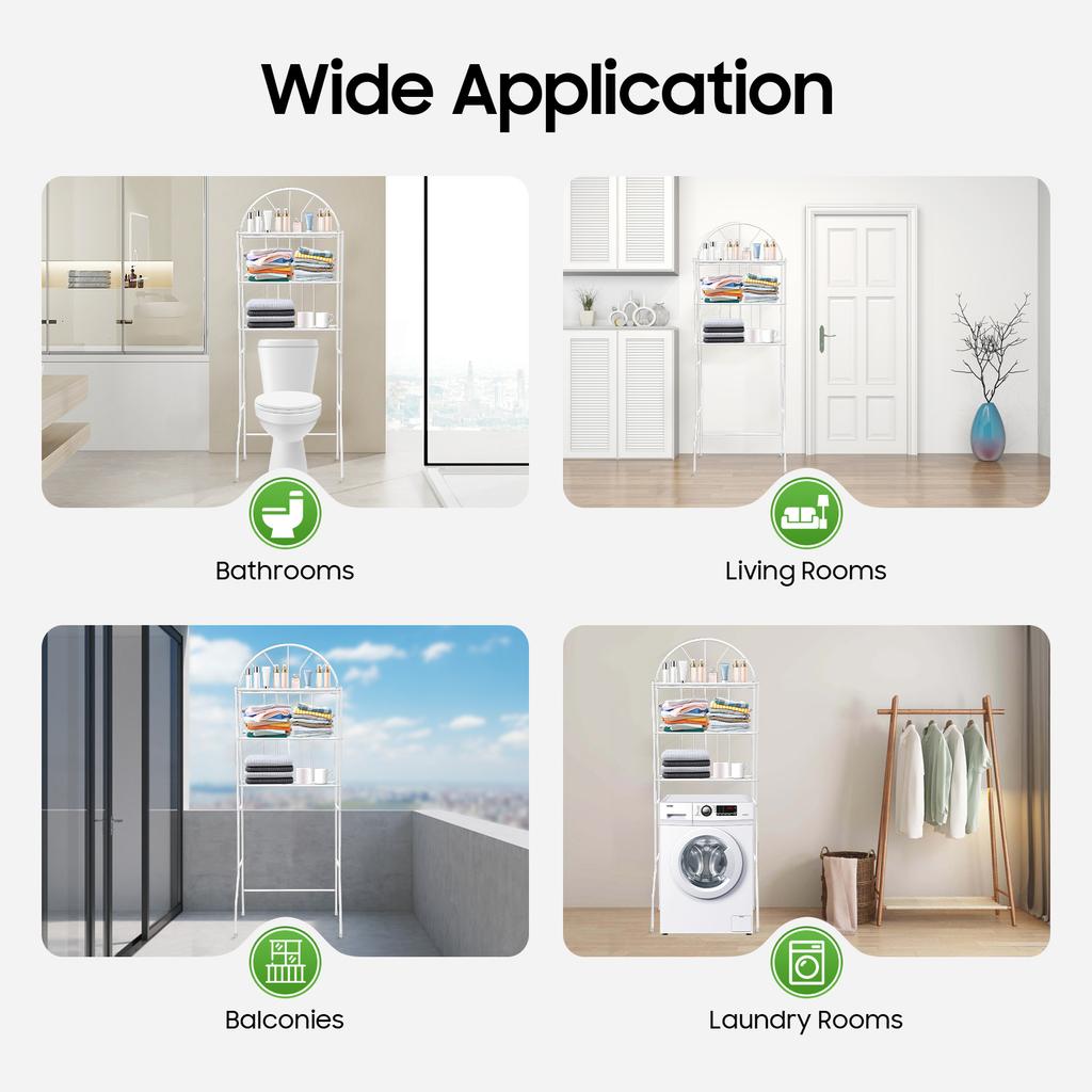 3 Tier Toilet Shelf, Over The Toilet Storage Organizer, Heavy Duty 55lbs Metal Bathroom Shelf with Large Platforms