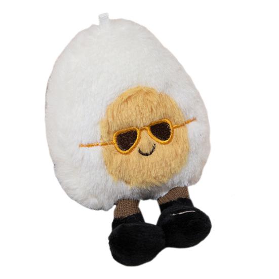 Happy Boiled Egg Stuffed Toy Fun Egg Stuffed Animal for Foodies Sports Fans Playful Expression Doll with Lanyard