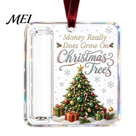 Unique Stocking Stuffer for Christmas Cash Gift Ornament, Clear Acrylic Money Holder, Holiday Xmas Creative Holder Holidays Tree Hanging Decoration,