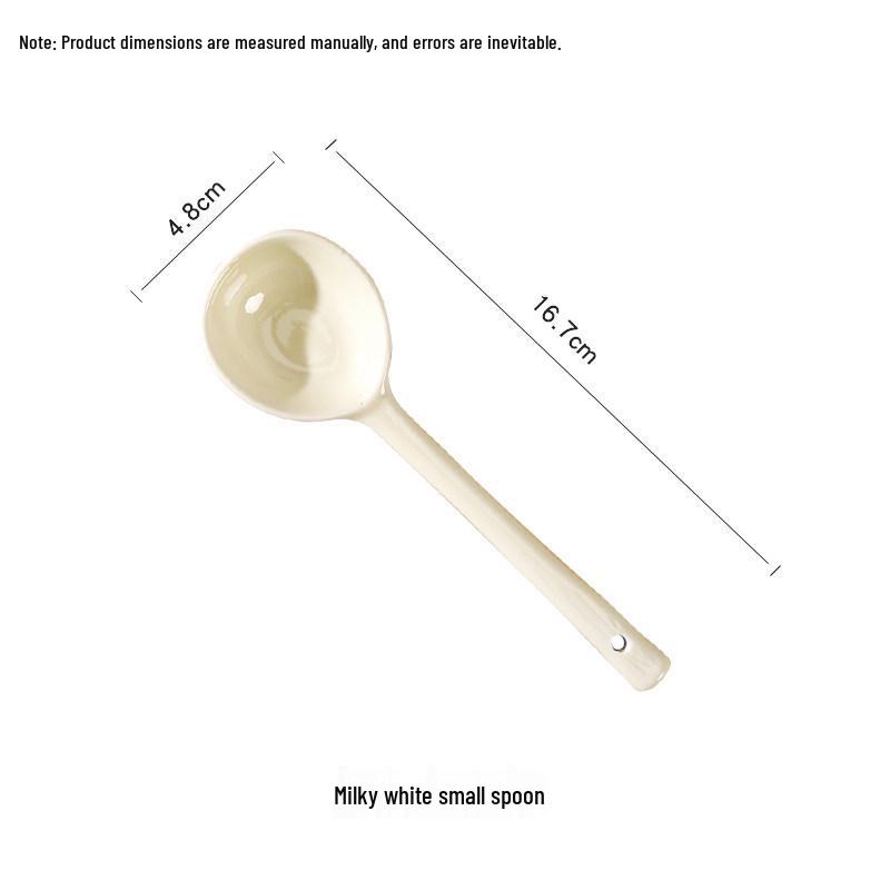 Cream-Colored Ceramic Soup Bowls with Long Silver-Handled Teaspoons (2024 Model)
